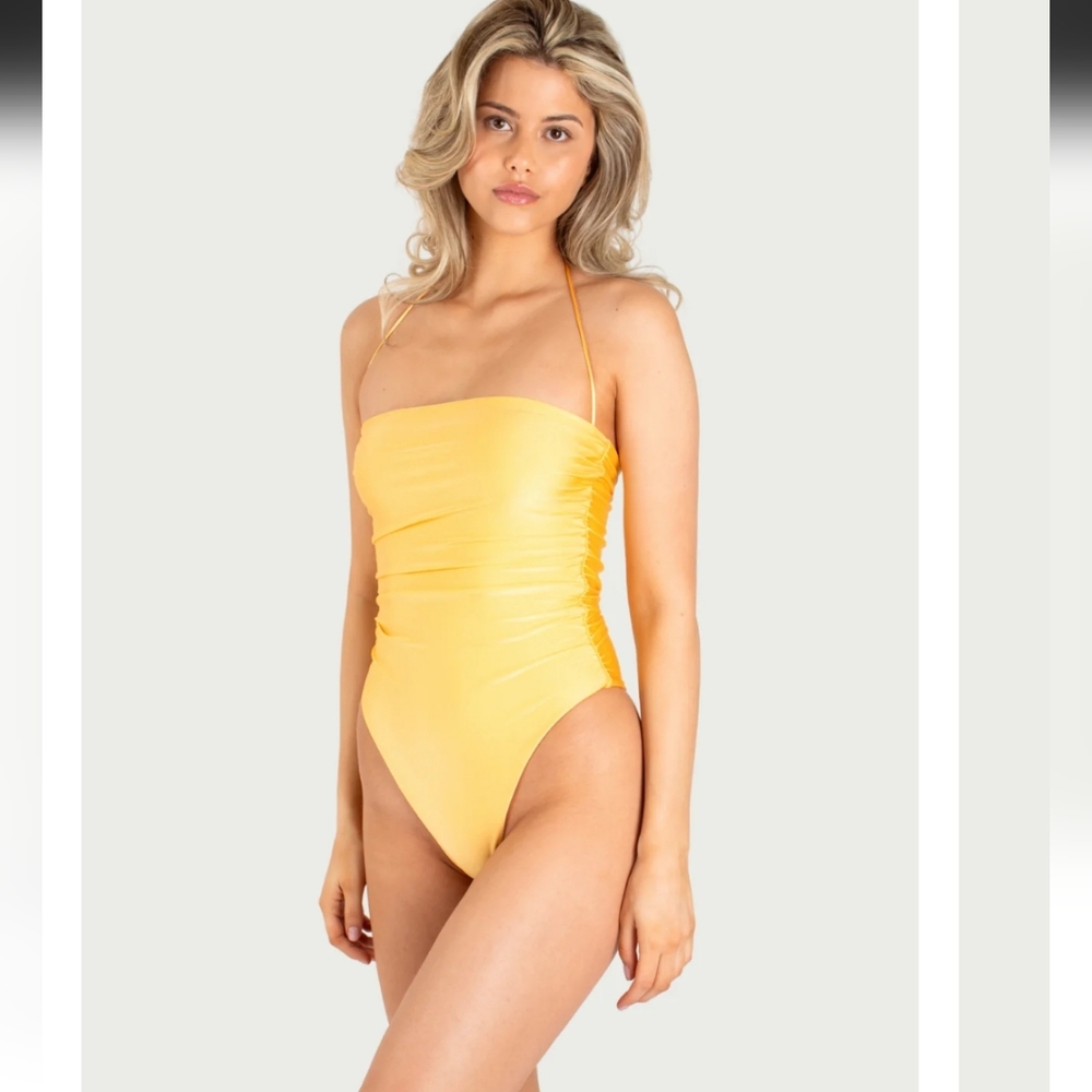 Nyud Palma-Yellow Strapless One-Piece Swimsuit